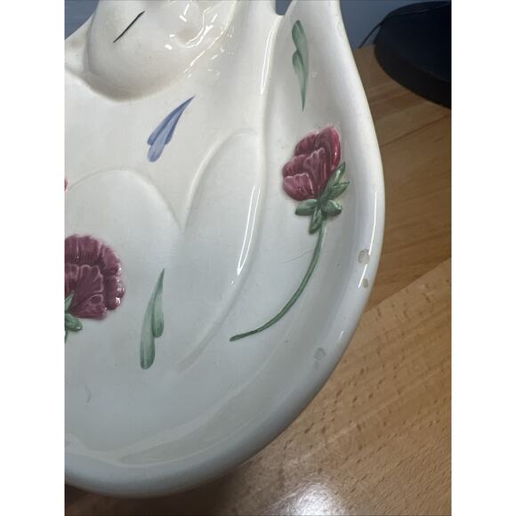 VTG Lenox Poppies on Blue Barnyard Cat Kitten Plate Spoon Rest Flower Design - Picture 4 of 10